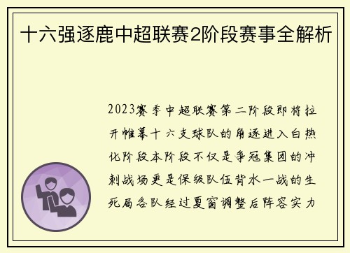 十六强逐鹿中超联赛2阶段赛事全解析