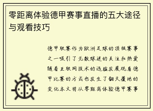 零距离体验德甲赛事直播的五大途径与观看技巧